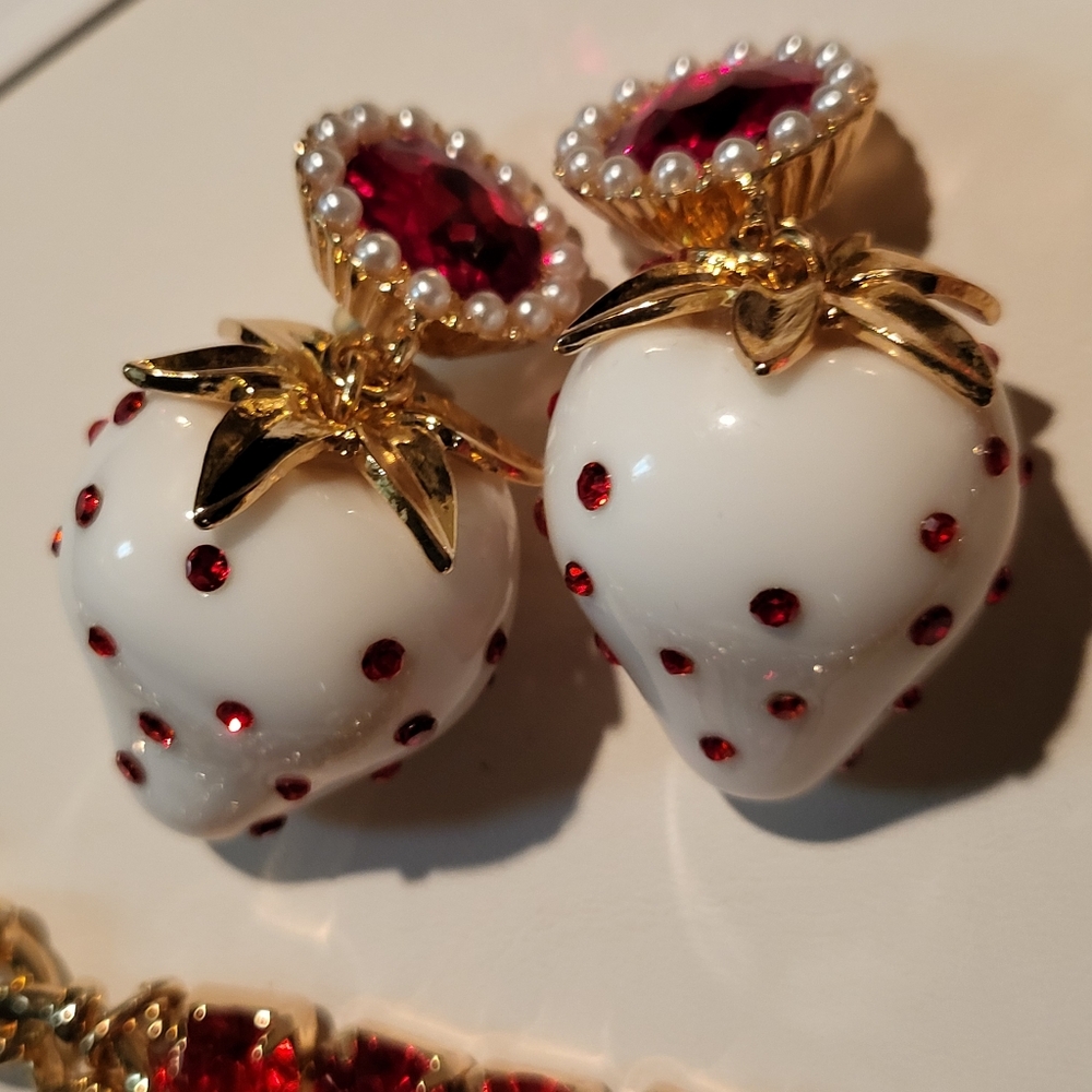 Betsey Johnson White Strawberry Earrings.